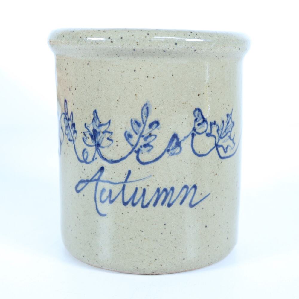 Rowe Pottery Autumn Stoneware Crock Leaves 4.5” Tall